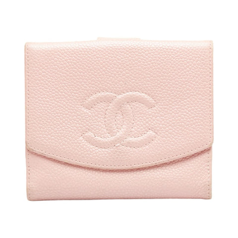 シャネル ココマーク 二つ折り財布 ピンク キャビアスキン レディース CHANEL 【中古】