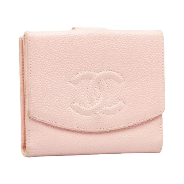 シャネル ココマーク 二つ折り財布 ピンク キャビアスキン レディース CHANEL 【中古】