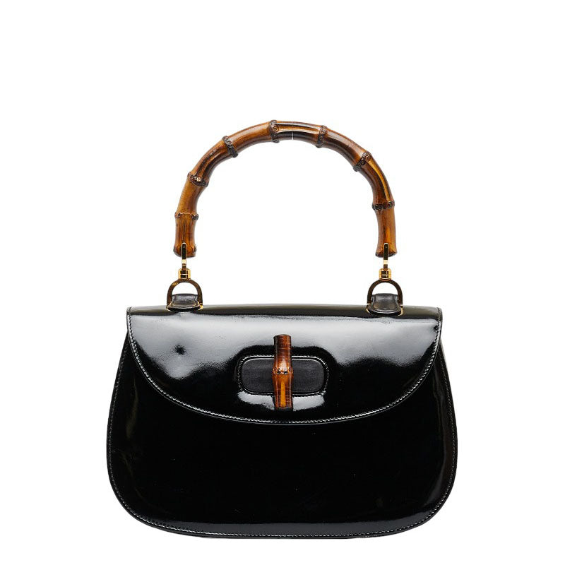 グッチ オールドグッチ バンブー ゴールド金具 ハンドバッグ 000 099 ブラック エナメル レザー レディース GUCCI 【中古】