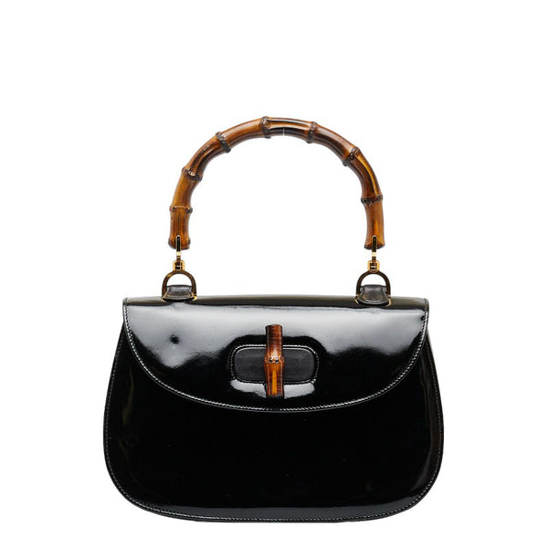 グッチ オールドグッチ バンブー ゴールド金具 ハンドバッグ 000 099 ブラック エナメル レザー レディース GUCCI 【中古】