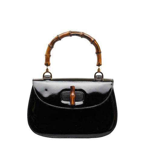 グッチ オールドグッチ バンブー ゴールド金具 ハンドバッグ 000 099 ブラック エナメル レザー レディース GUCCI 【中古】