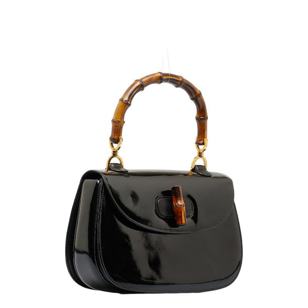 グッチ オールドグッチ バンブー ゴールド金具 ハンドバッグ 000 099 ブラック エナメル レザー レディース GUCCI 【中古】