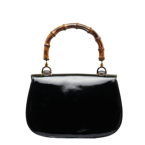 グッチ オールドグッチ バンブー ゴールド金具 ハンドバッグ 000 099 ブラック エナメル レザー レディース GUCCI 【中古】