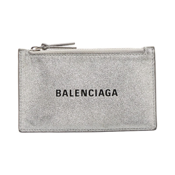 バレンシアガ エブリディ ロゴ カードケース コインケース 551990 ラメ メタリック シルバー レザー メンズ BALENCIAGA 【中古】