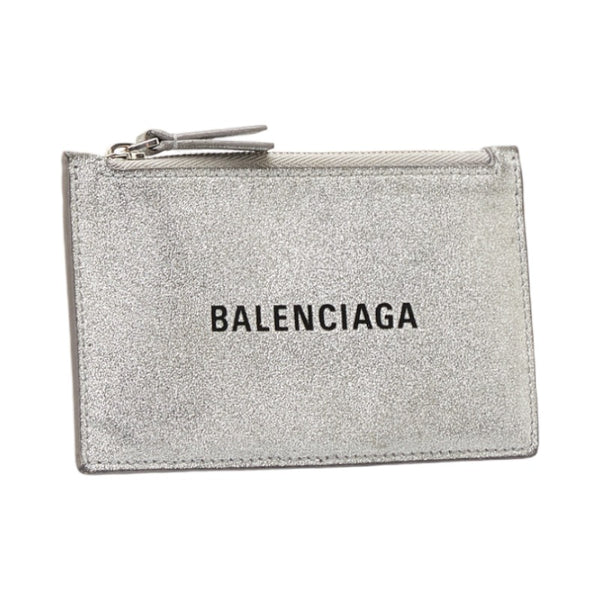 バレンシアガ エブリディ ロゴ カードケース コインケース 551990 ラメ メタリック シルバー レザー メンズ BALENCIAGA 【中古】