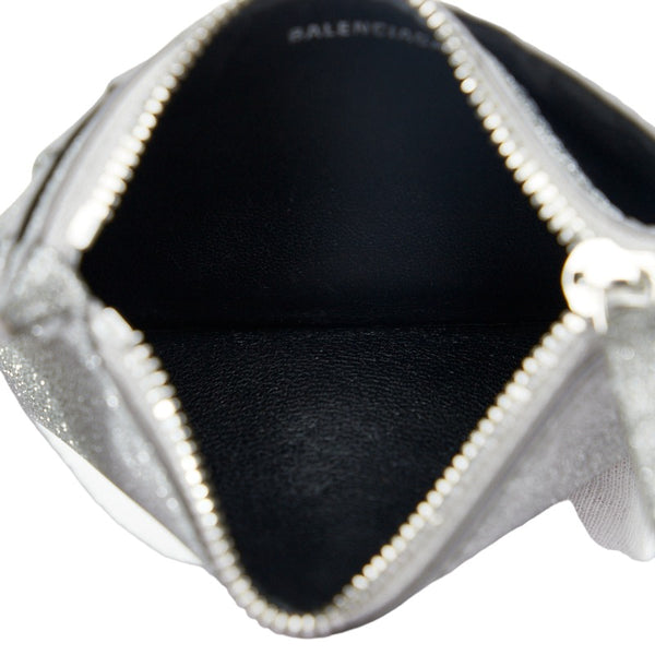 バレンシアガ エブリディ ロゴ カードケース コインケース 551990 ラメ メタリック シルバー レザー メンズ BALENCIAGA 【中古】