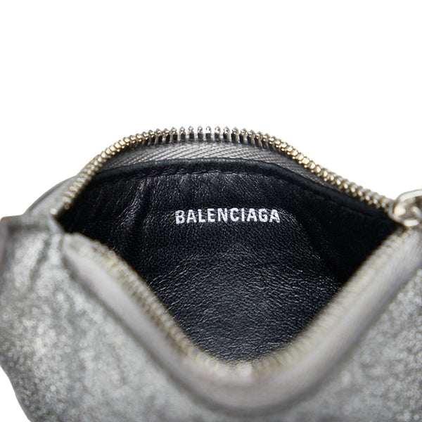 バレンシアガ エブリディ ロゴ カードケース コインケース 551990 ラメ メタリック シルバー レザー メンズ BALENCIAGA 【中古】