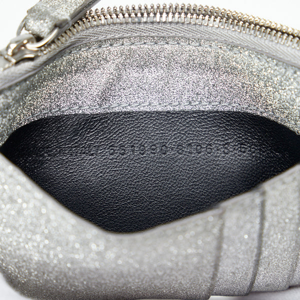 バレンシアガ エブリディ ロゴ カードケース コインケース 551990 ラメ メタリック シルバー レザー メンズ BALENCIAGA 【中古】