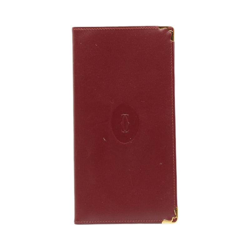 カルティエ マストライン 札入れ パスケース ワインレッド レザー レディース CARTIER 【中古】