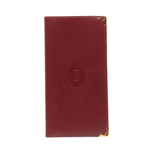 カルティエ マストライン 札入れ パスケース ワインレッド レザー レディース CARTIER 【中古】