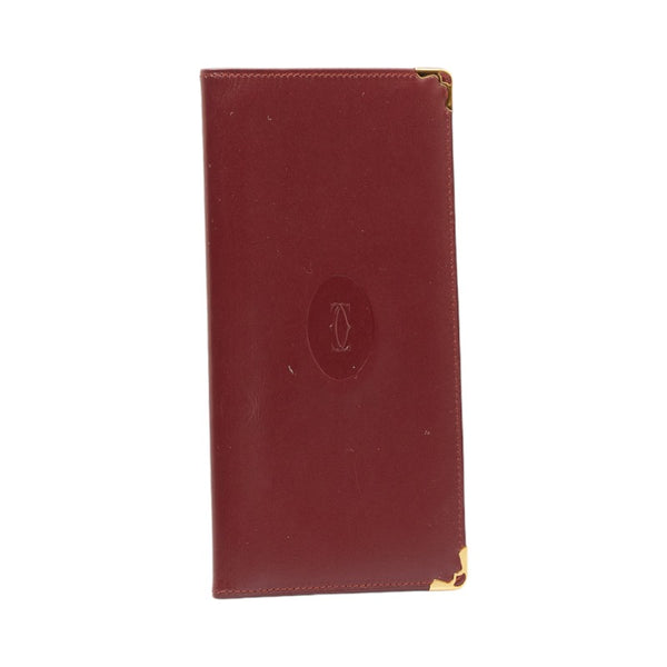 カルティエ マストライン 札入れ パスケース ワインレッド レザー レディース CARTIER 【中古】