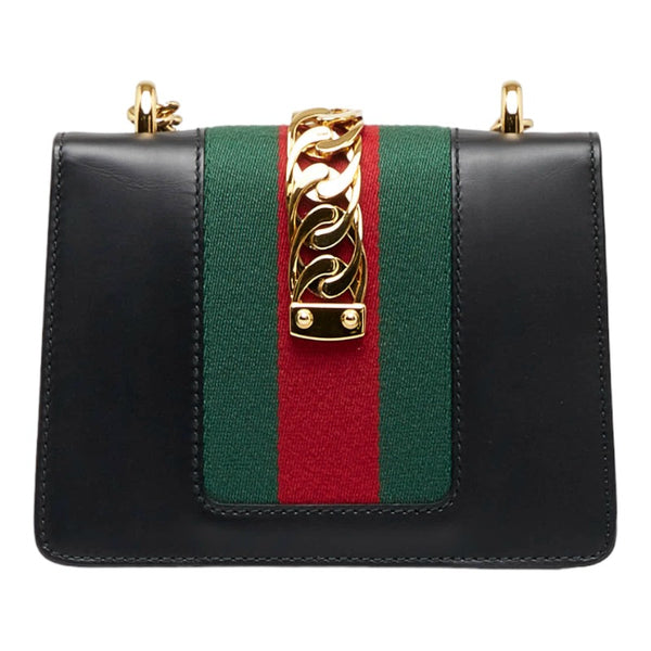 グッチ シェリーライン シルヴィ スモール 斜め掛け チェーン ショルダーバッグ  431666 ブラック レザー レディース GUCCI 【中古】
