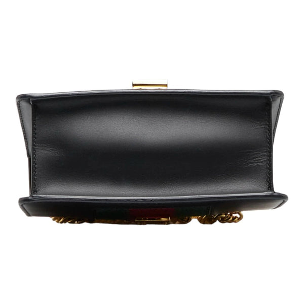 グッチ シェリーライン シルヴィ スモール 斜め掛け チェーン ショルダーバッグ  431666 ブラック レザー レディース GUCCI 【中古】