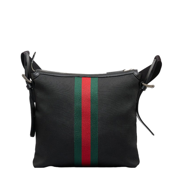 グッチ シェリーライン 斜め掛け ショルダーバッグ 387111 ブラック キャンバス レザー レディース GUCCI 【中古】