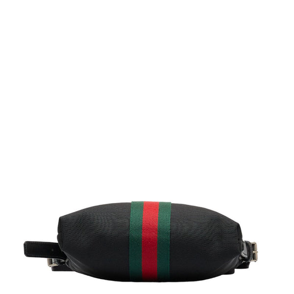 グッチ シェリーライン 斜め掛け ショルダーバッグ 387111 ブラック キャンバス レザー レディース GUCCI 【中古】
