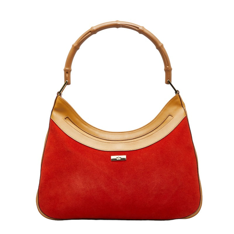 グッチ バンブー ハンドバッグ ワンショルダーバッグ 001 4062 レッド ブラウン スウェード レザー レディース GUCCI 【中古】