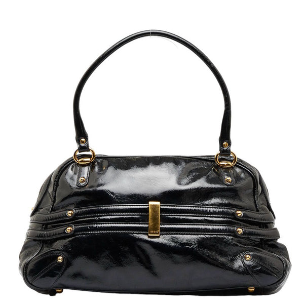 グッチ ホースビット バンブー ゴールド金具 ハンドバッグ ショルダーバッグ 159398 ブラック エナメル レディース GUCCI 【中古】