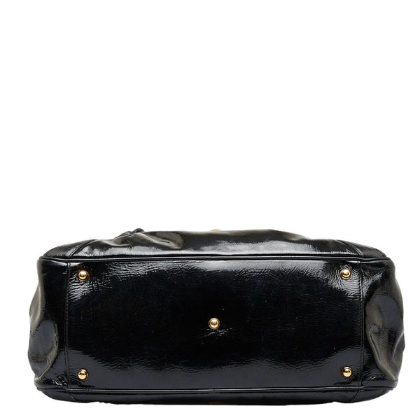 グッチ ホースビット バンブー ゴールド金具 ハンドバッグ ショルダーバッグ 159398 ブラック エナメル レディース GUCCI 【中古】