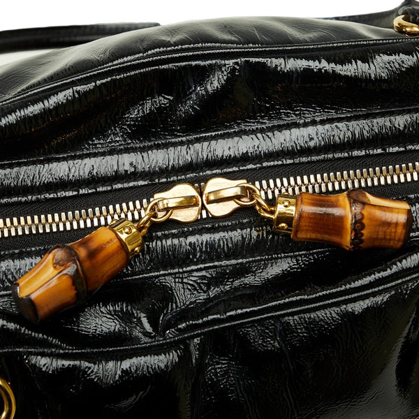 グッチ ホースビット バンブー ゴールド金具 ハンドバッグ ショルダーバッグ 159398 ブラック エナメル レディース GUCCI 【中古】