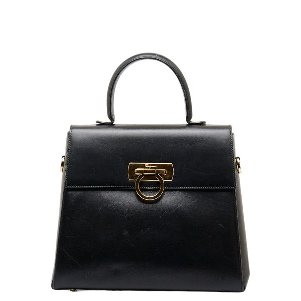 サルヴァトーレフェラガモ ガンチーニ ゴールド金具 ハンドバッグ ショルダーバッグ 2WAY E21 0536 ブラック レザー レディース Salvatore Ferragamo 【中古】