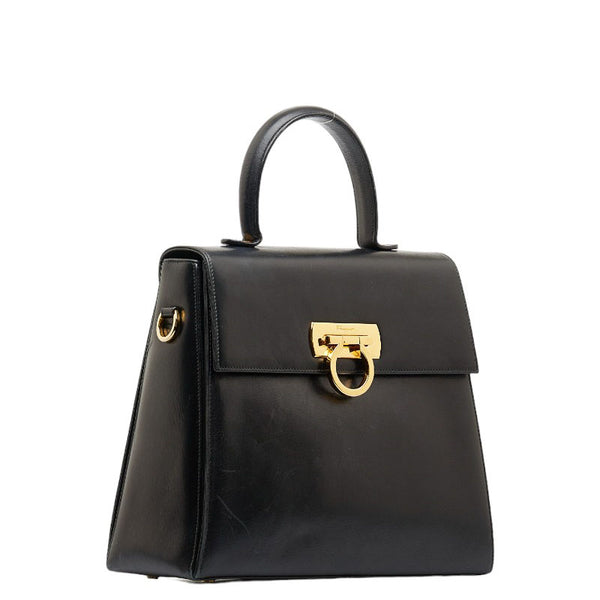 サルヴァトーレフェラガモ ガンチーニ ゴールド金具 ハンドバッグ ショルダーバッグ 2WAY E21 0536 ブラック レザー レディース Salvatore Ferragamo 【中古】