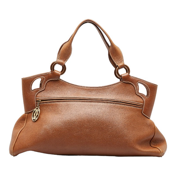 カルティエ マルチェロ ハンドバッグ ブラウン レザー レディース CARTIER 【中古】