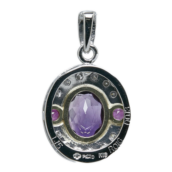 Pt850 プラチナ K18 ゴールド コンビ ダイヤ0.13ct アメジスト1.15ct ルビー0.16ct ペンダントトップ レディース 【中古】