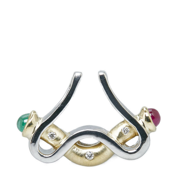 Pt850 プラチナ K18 ゴールド ダイヤ0.02ct ルビー0.24ct エメラルド0.15ct ペンダントトップ レディース 【中古】
