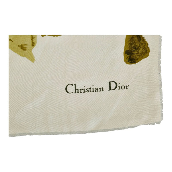 ディオール 花柄 スカーフ ホワイト ダークグリーン ライトグリーン シルク レディース Dior 【中古】