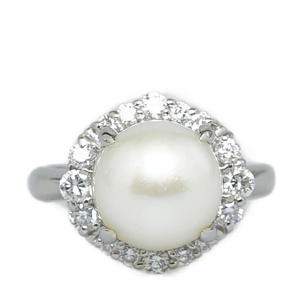 Pt900 プラチナ パール10mm ダイヤ0.54ct リング 指輪 レディース 11号 【中古】