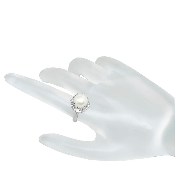 Pt900 プラチナ パール10mm ダイヤ0.54ct リング 指輪 レディース 11号 【中古】