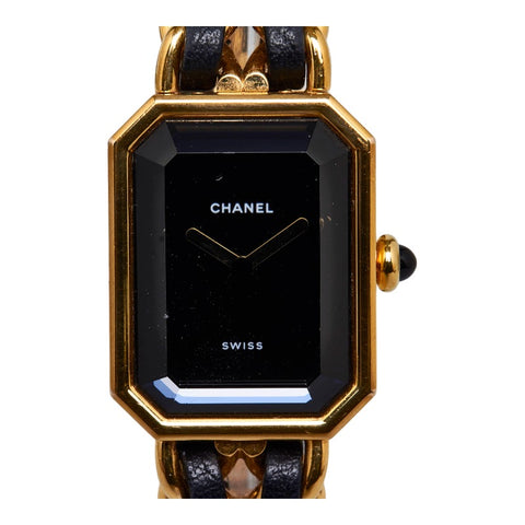 シャネル プルミエール M 腕時計 クオーツ ブラック文字盤 ステンレススチール レザー レディース CHANEL 【中古】