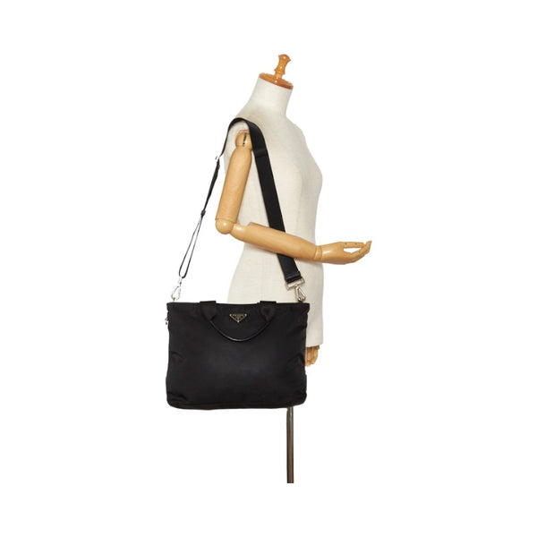 プラダ 三角ロゴプレート ハンドバッグ ショルダーバッグ 2WAY ブラック ナイロン レザー レディース PRADA 【中古】
