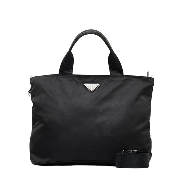 プラダ 三角ロゴプレート ハンドバッグ ショルダーバッグ 2WAY ブラック ナイロン レザー レディース PRADA 【中古】