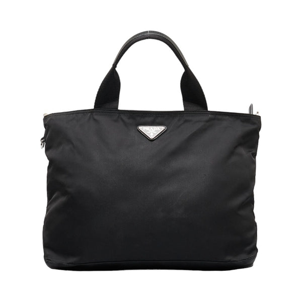 プラダ 三角ロゴプレート ハンドバッグ ショルダーバッグ 2WAY ブラック ナイロン レザー レディース PRADA 【中古】