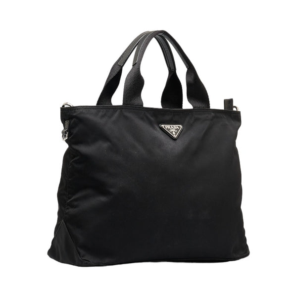 プラダ 三角ロゴプレート ハンドバッグ ショルダーバッグ 2WAY ブラック ナイロン レザー レディース PRADA 【中古】