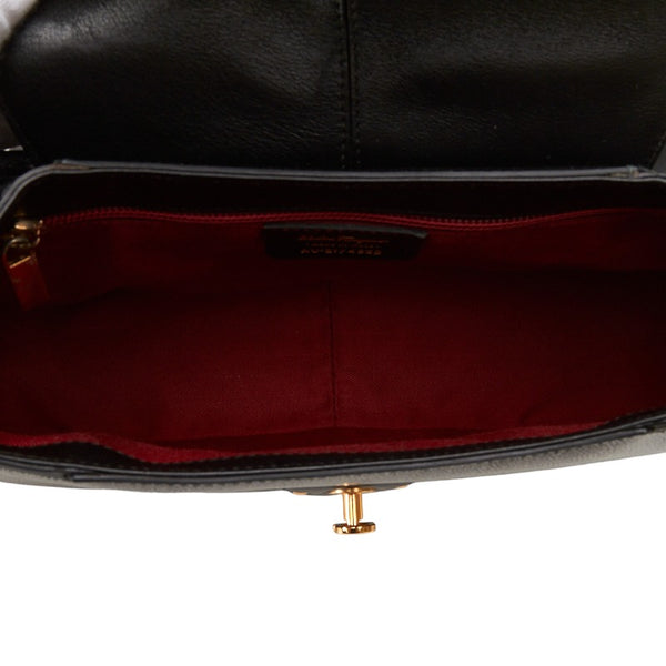 サルヴァトーレフェラガモ ガンチーニ ゴールド金具 ハンドバック ワンショルダーバッグ AU21 4932 ブラック レザー レディース Salvatore Ferragamo 【中古】