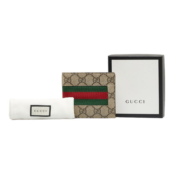 グッチ GGスプリーム ニューウェブ 二つ折り財布 408826 ベージュ PVC レザー メンズ GUCCI 【中古】