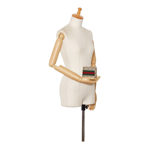 グッチ GGスプリーム ニューウェブ 二つ折り財布 408826 ベージュ PVC レザー メンズ GUCCI 【中古】