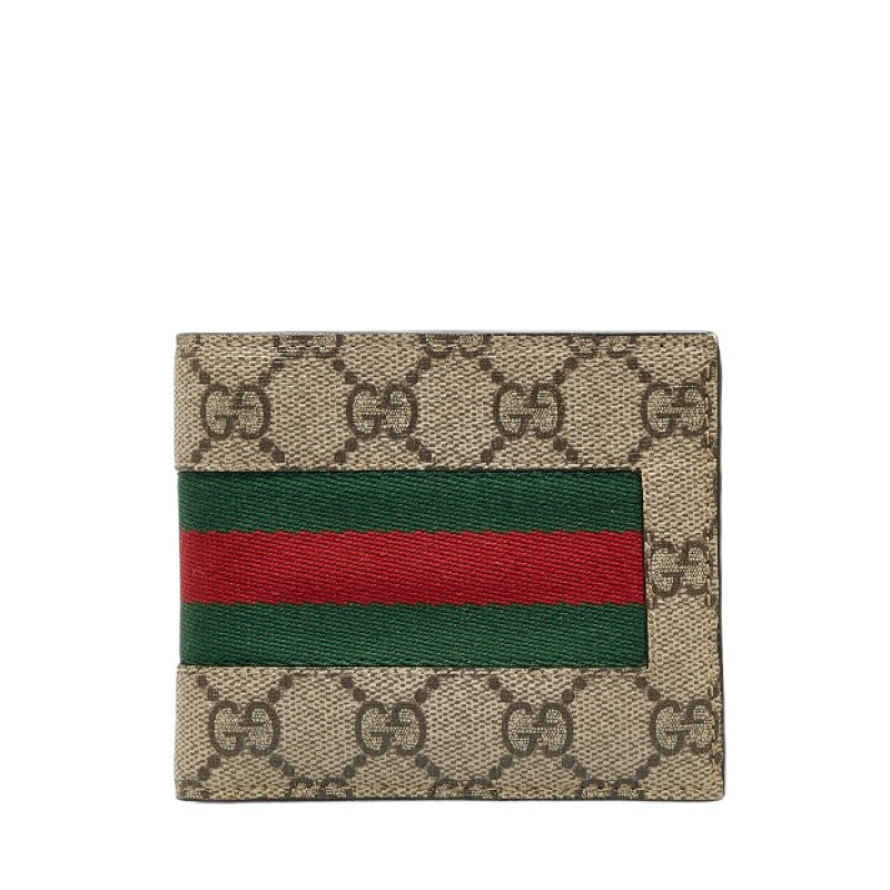 グッチ GGスプリーム ニューウェブ 二つ折り財布 408826 ベージュ PVC レザー メンズ GUCCI 【中古】