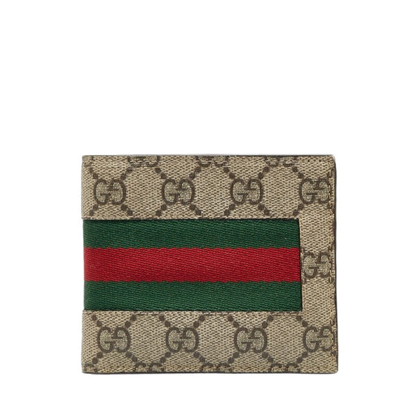 グッチ GGスプリーム ニューウェブ 二つ折り財布 408826 ベージュ PVC レザー メンズ GUCCI 【中古】