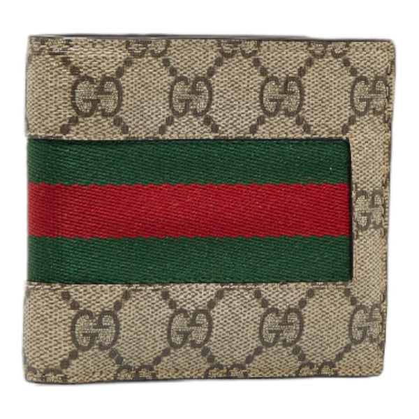 グッチ GGスプリーム ニューウェブ 二つ折り財布 408826 ベージュ PVC レザー メンズ GUCCI 【中古】