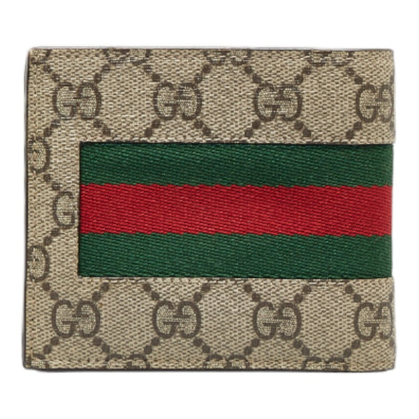 グッチ GGスプリーム ニューウェブ 二つ折り財布 408826 ベージュ PVC レザー メンズ GUCCI 【中古】
