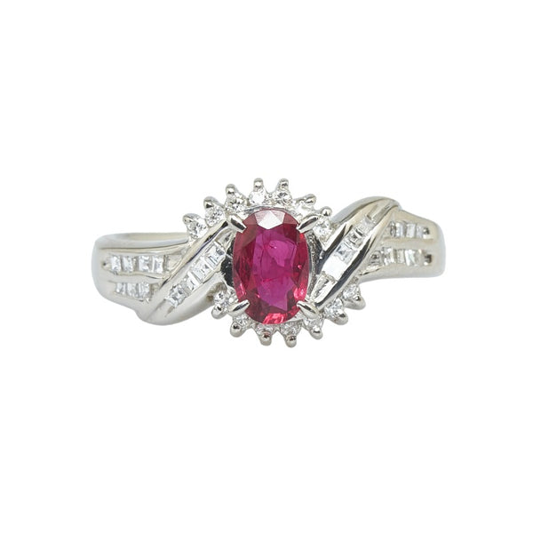 Pt900 プラチナ ルビー0.65ct ダイヤ0.30ct リング 指輪 レディース 16号 【中古】