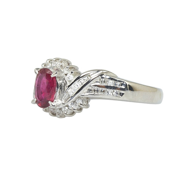 Pt900 プラチナ ルビー0.65ct ダイヤ0.30ct リング 指輪 レディース 16号 【中古】