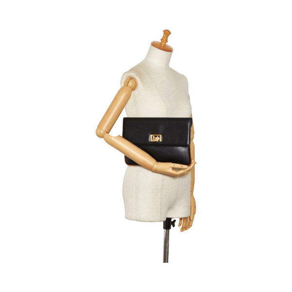 セリーヌ ホースキャリッジプレート ゴールド金具 クラッチバッグ セカンドバッグ ブラック レザー レディース CELINE 【中古】