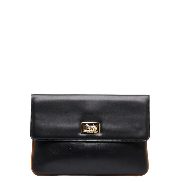 セリーヌ ホースキャリッジプレート ゴールド金具 クラッチバッグ セカンドバッグ ブラック レザー レディース CELINE 【中古】
