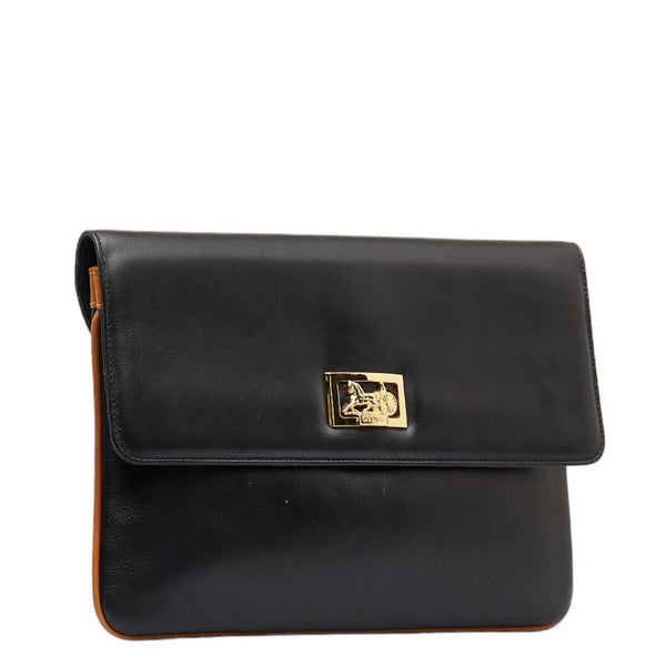 セリーヌ ホースキャリッジプレート ゴールド金具 クラッチバッグ セカンドバッグ ブラック レザー レディース CELINE 【中古】