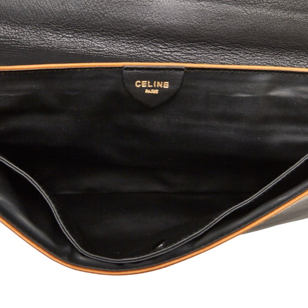セリーヌ ホースキャリッジプレート ゴールド金具 クラッチバッグ セカンドバッグ ブラック レザー レディース CELINE 【中古】