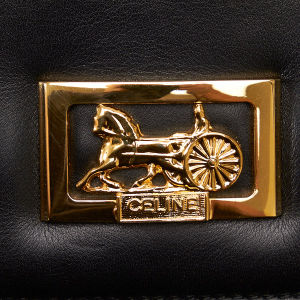 セリーヌ ホースキャリッジプレート ゴールド金具 クラッチバッグ セカンドバッグ ブラック レザー レディース CELINE 【中古】